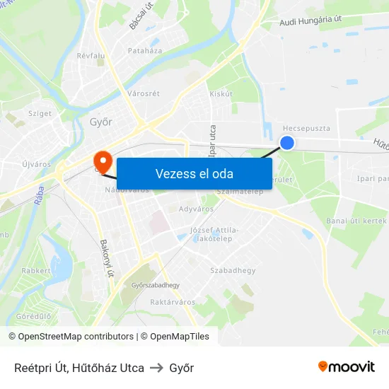 Reétpri Út, Hűtőház Utca to Győr map