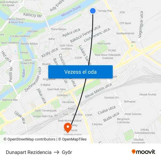 Dunapart Rezidencia to Győr map
