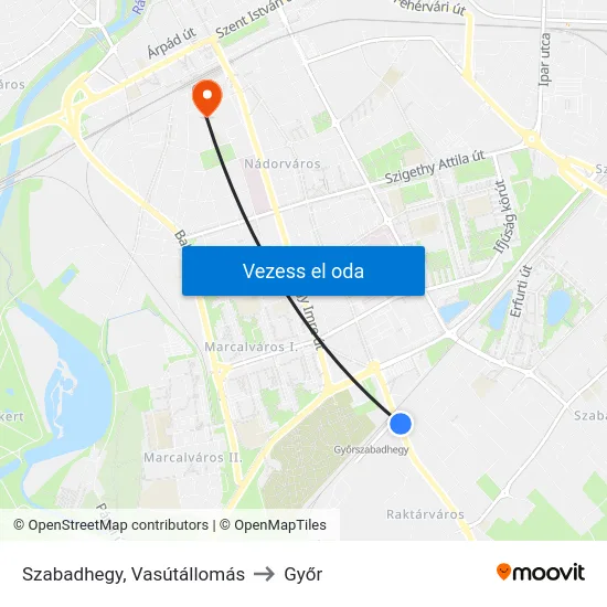 Szabadhegy, Vasútállomás to Győr map