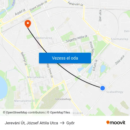 Jereváni Út, József Attila Utca to Győr map