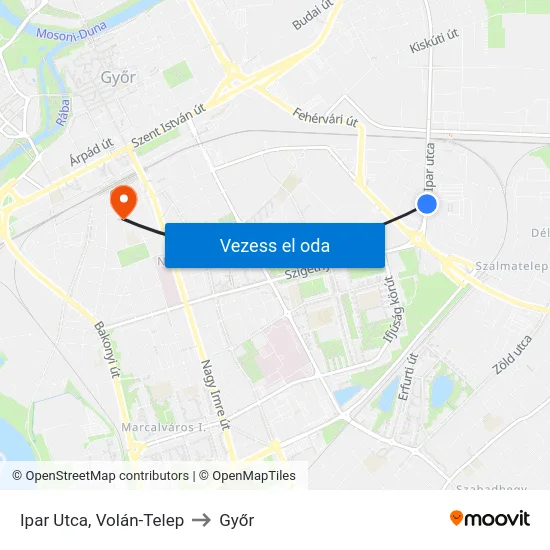 Ipar Utca, Volán-Telep to Győr map