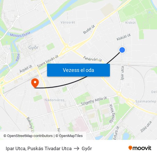 Ipar Utca, Puskás Tivadar Utca to Győr map