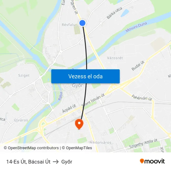 14-Es Út, Bácsai Út to Győr map