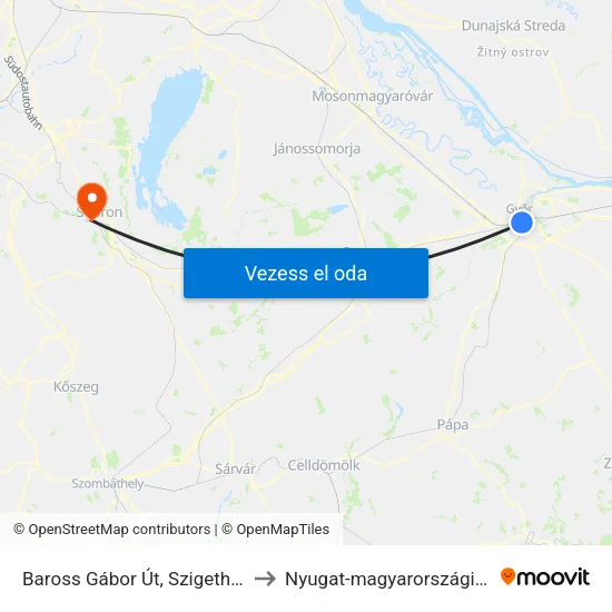 Baross Gábor Út, Szigethy Attila Út to Nyugat-magyarországi Egyetem map