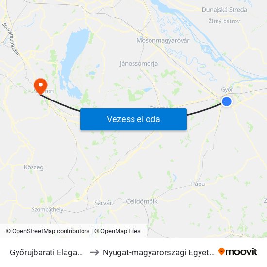 Győrújbaráti Elágazás to Nyugat-magyarországi Egyetem map