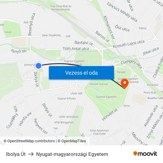 Ibolya Út to Nyugat-magyarországi Egyetem map