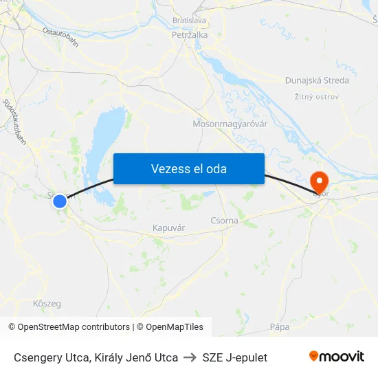 Csengery Utca, Király Jenő Utca to SZE J-epulet map