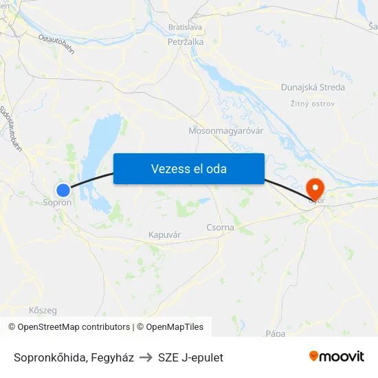 Sopronkőhida, Fegyház to SZE J-epulet map