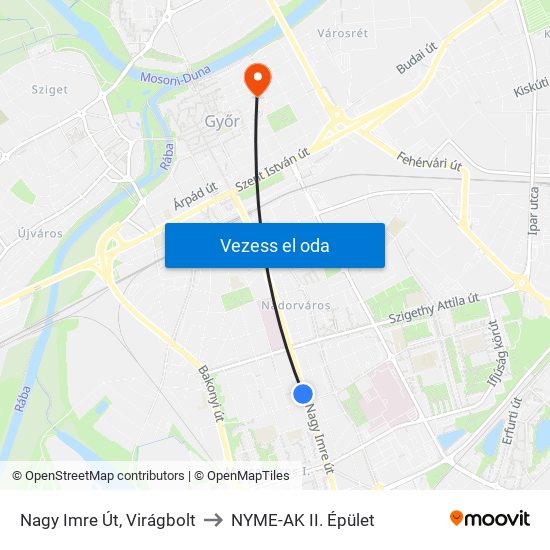 Nagy Imre Út, Virágbolt to NYME-AK  II. Épület map