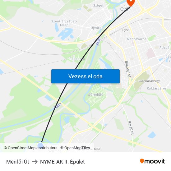 Ménfői Út to NYME-AK  II. Épület map