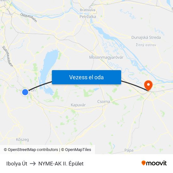 Ibolya Út to NYME-AK  II. Épület map