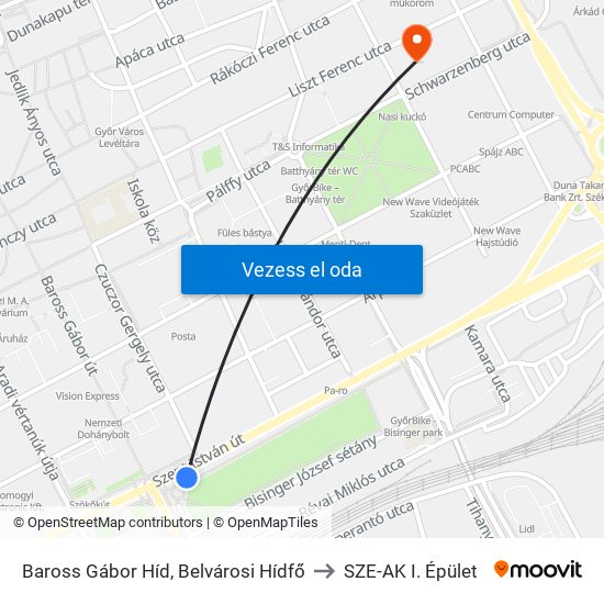 Baross Gábor Híd, Belvárosi Hídfő to SZE-AK I. Épület map