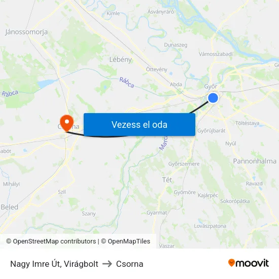 Nagy Imre Út, Virágbolt to Csorna map