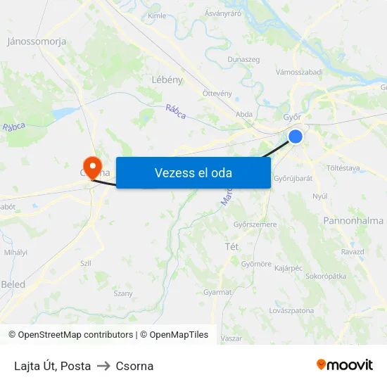 Lajta Út, Posta to Csorna map