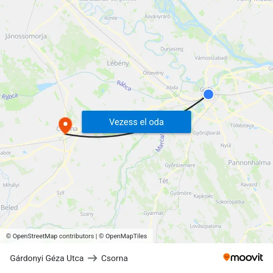 Gárdonyi Géza Utca to Csorna map