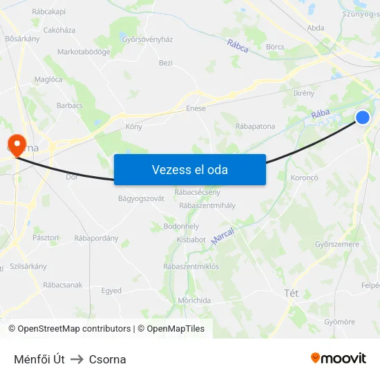 Ménfői Út to Csorna map