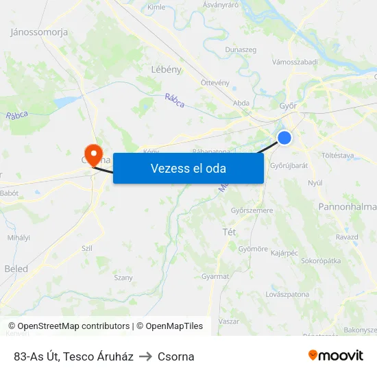 83-As Út, Tesco Áruház to Csorna map
