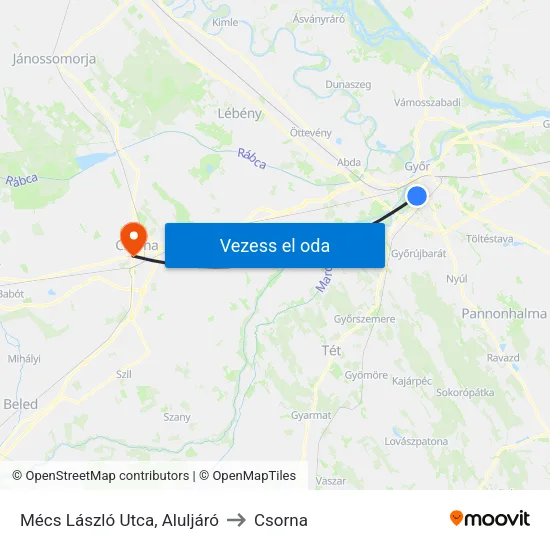 Mécs László Utca, Aluljáró to Csorna map