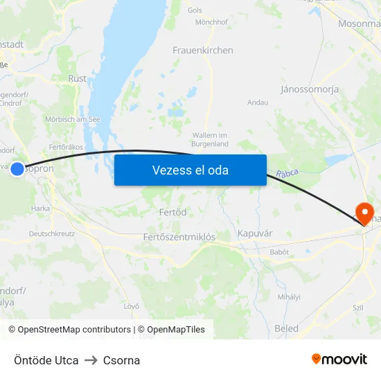 Öntöde Utca to Csorna map
