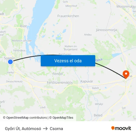 Győri Út, Autómosó to Csorna map
