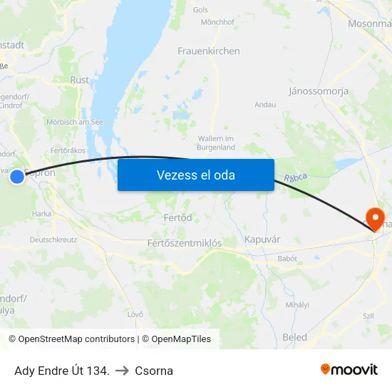 Ady Endre Út 134. to Csorna map