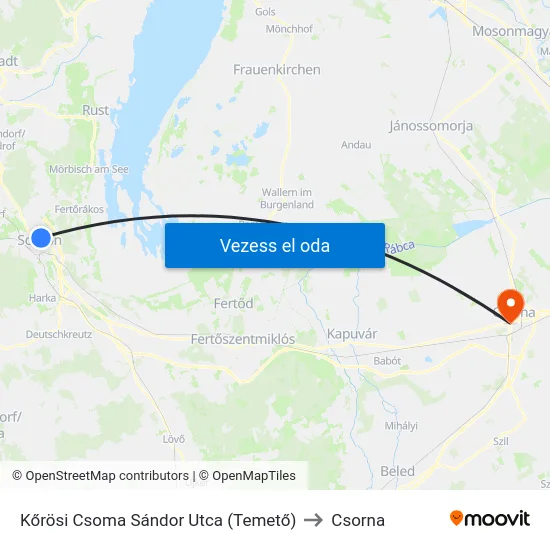 Kőrösi Csoma Sándor Utca (Temető) to Csorna map