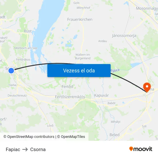 Fapiac to Csorna map