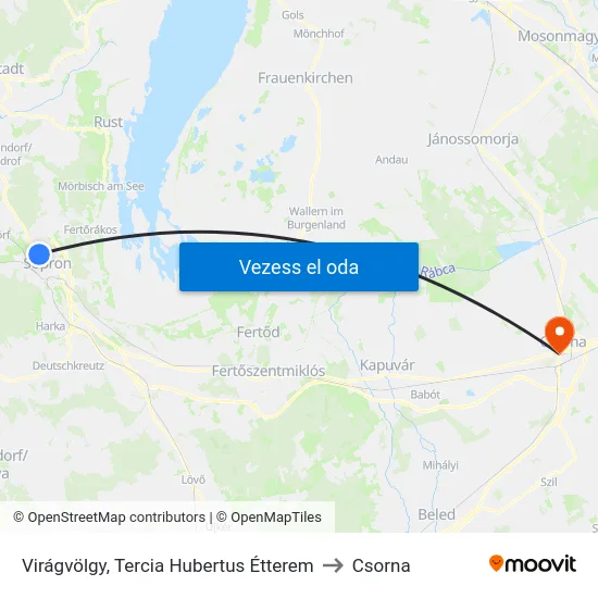 Virágvölgy, Tercia Hubertus Étterem to Csorna map