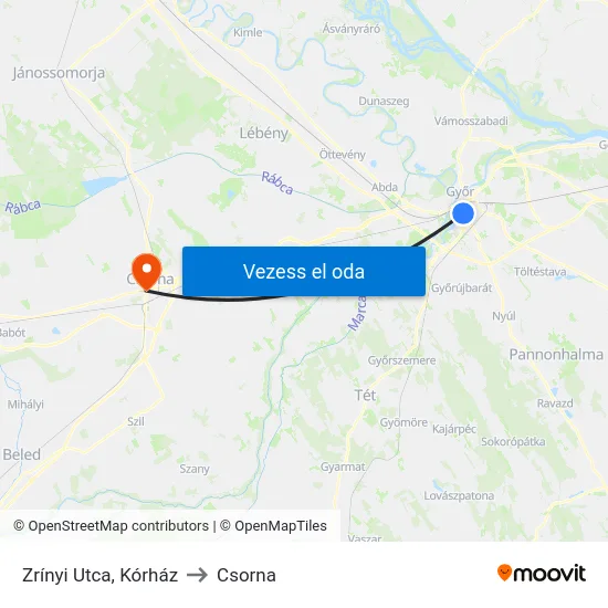 Zrínyi Utca, Kórház to Csorna map
