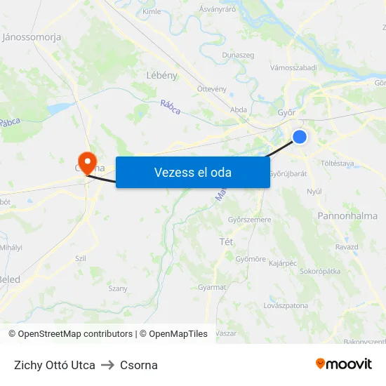 Zichy Ottó Utca to Csorna map