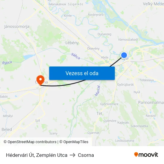 Hédervári Út, Zemplén Utca to Csorna map