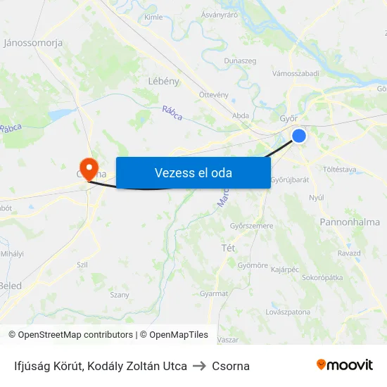Ifjúság Körút, Kodály Zoltán Utca to Csorna map