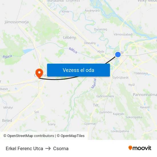 Erkel Ferenc Utca to Csorna map