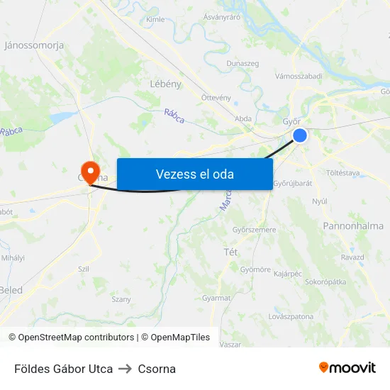 Földes Gábor Utca to Csorna map