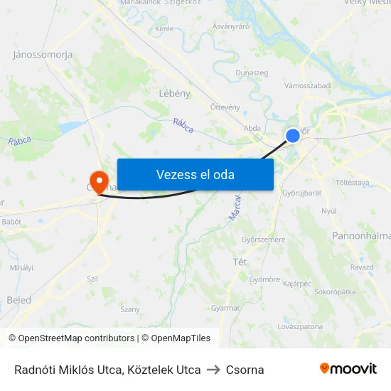 Radnóti Miklós Utca, Köztelek Utca to Csorna map