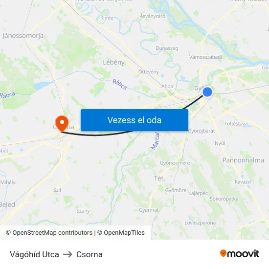 Vágóhíd Utca to Csorna map