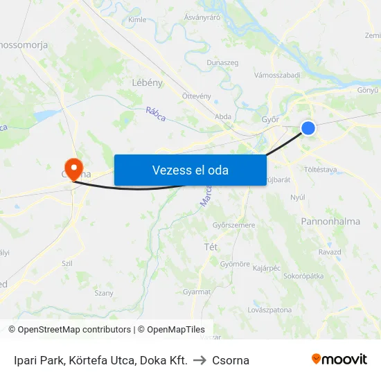 Ipari Park, Körtefa Utca, Doka Kft. to Csorna map