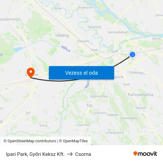 Ipari Park, Győri Keksz Kft. to Csorna map