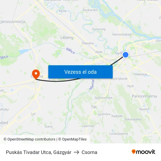 Puskás Tivadar Utca, Gázgyár to Csorna map