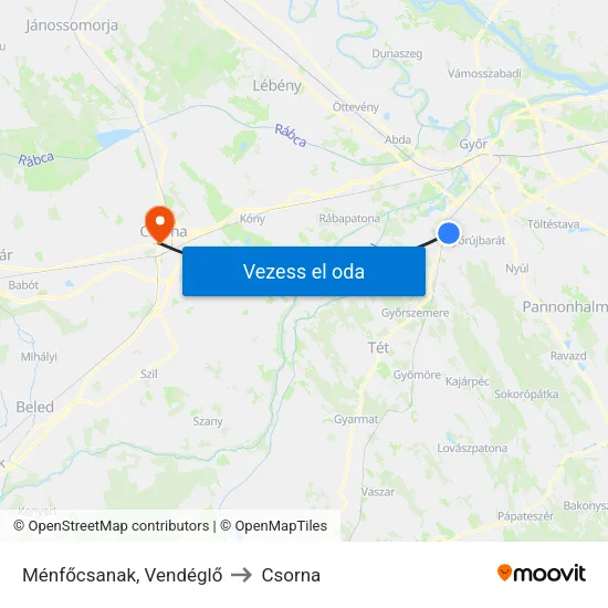 Ménfőcsanak, Vendéglő to Csorna map