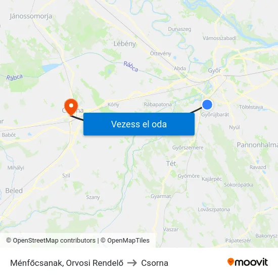 Ménfőcsanak, Orvosi Rendelő to Csorna map