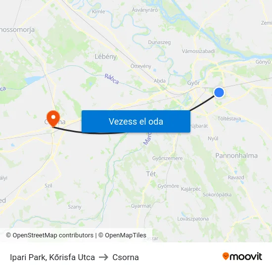 Ipari Park, Kőrisfa Utca to Csorna map