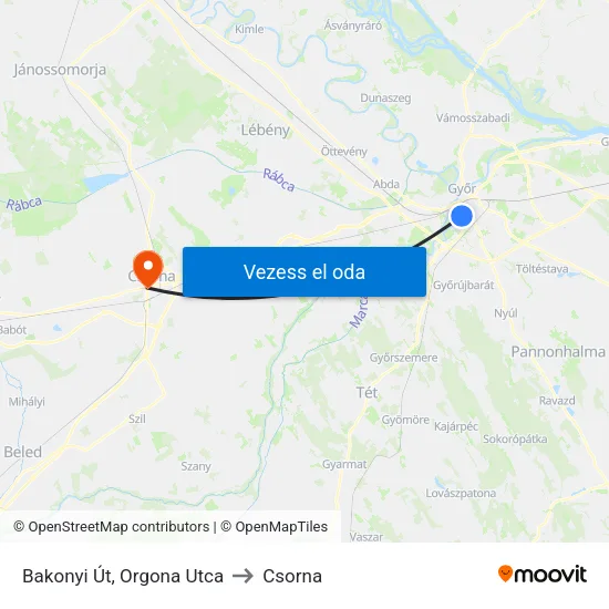 Bakonyi Út, Orgona Utca to Csorna map