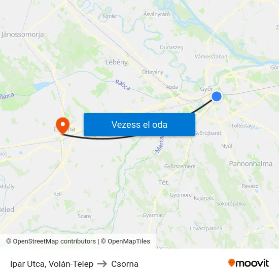 Ipar Utca, Volán-Telep to Csorna map