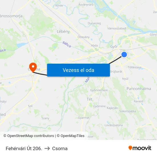 Fehérvári Út 206. to Csorna map