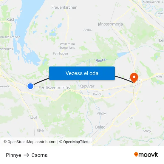 Pinnye to Csorna map