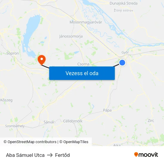 Aba Sámuel Utca to Fertőd map