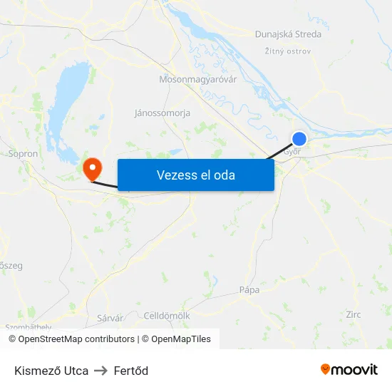 Kismező Utca to Fertőd map