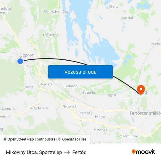 Mikoviny Utca, Sporttelep to Fertőd map