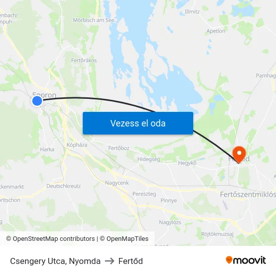 Csengery Utca, Nyomda to Fertőd map